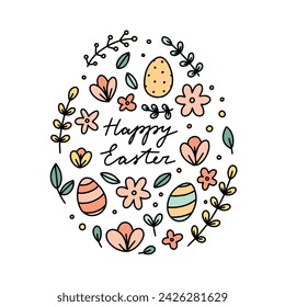 Happy Easter vector clipart. Cute Easter card with elements in a form of egg