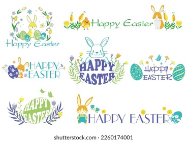 Happy Easter Vector Colorful Symbol Logo Set Isolated On A White Background. 