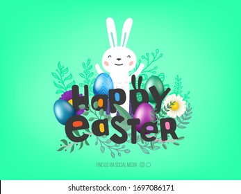 Happy Easter vector cover. Greeting card with comic style inscription