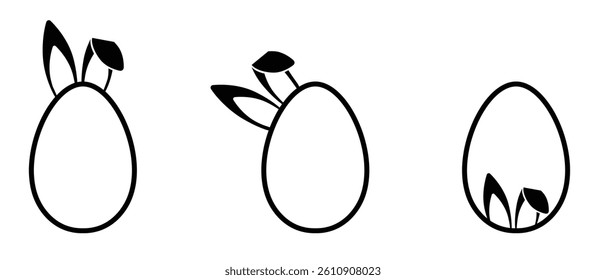 Happy Easter Vector Creative Frame Template, Greeting Card or Title Banner Element. Easter Egg with Bunny Ears in Silhouette style Creative and Cute Easter and Spring Isolated Design Set Collection.