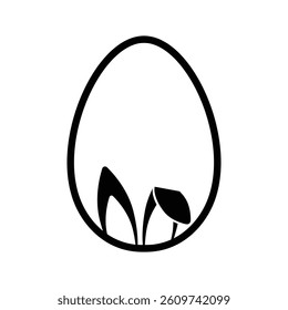 Happy Easter Vector Creative Greeting Card or Banner Frame Template. Easter Egg with Bunny Ears in Silhouette style Creative and Cute Easter and Spring Isolated Banner or Card Design Template.