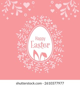 Happy Easter Vector Creative Greeting Card or Banner Design. Decorated Easter Eggs, Bunny Ears, Spring Flowers and Plants decorations. Painted and Ornamental Eggs. Creative Easter and Spring Frame. 