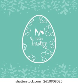 Happy Easter Vector Creative Greeting Card or Banner Design. Decorated Easter Eggs, Bunny Ears, Spring Flowers and Plants decorations. Painted and Ornamental Eggs. Creative Easter and Spring Frame. 
