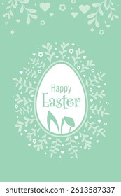 Happy Easter Vector Creative Greeting Card or Banner Design. Decorated Easter Eggs, Bunny Ears, Spring Flowers and Plants decorations. Painted and Ornamental Eggs. Creative Easter and Spring Frame. 