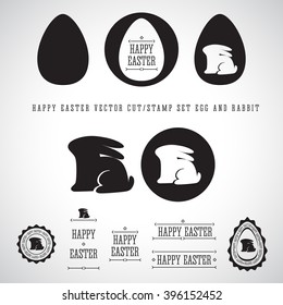 Happy Easter vector cut and stamp collection egg and bunny. Layout for painting, cutting, text and press.