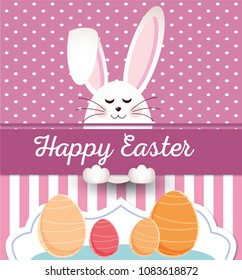 Happy Easter Vector Design with Cute Rabbit Characters