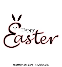 Happy Easter vector design. Cute bunny, rabbit inside the E letter. Happy Easter message on the white background. Concept for Easter - card, poster, textile, background