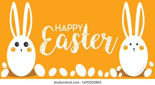 Happy Easter Vector Design With Cute Rabbit Characters vector