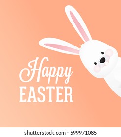 Happy Easter Vector Design  with Cute Rabbit Character - Advertising Poster or Flyer Template with a White Bunny