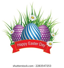 Happy Easter Vector Design With grass