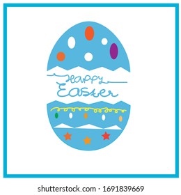 Happy Easter vector design template on white background with blue border.