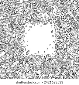 Happy Easter vector doodle border illustration. Spring Holiday elements and objects cartoon frame background. All items are separated