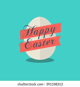 Happy Easter vector egg icon.Vector Egg icon for easter design. Happy Easter egg with ribbon and text isolated.Easter design element. 