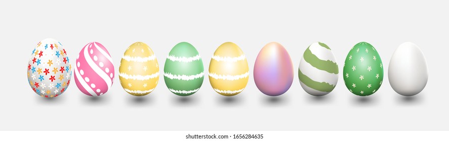Happy Easter vector element for design.eggs in green grass with white flowers isolated on white background.Vector greeting card, ad, promotion, poster, flyer, web-banner, article