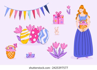 Happy Easter vector elements set