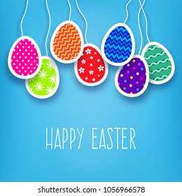 Happy Easter vector greeting card in paper cut style