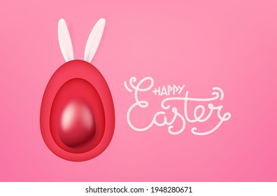 Happy Easter vector greeting card with egg and hare