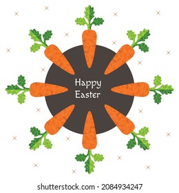 Happy Easter vector greeting card with carrot. Circle from carrots. Happy easter background with text. Polygonal carrots. Eps 10. Vector illustration