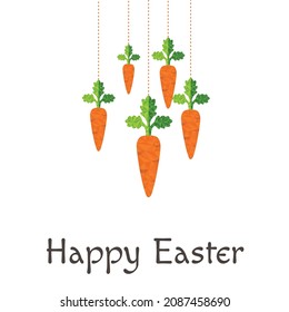 Happy Easter vector greeting card with carrots. Happy easter background with text. Polygonal carrots. Eps 10. Vector illustration