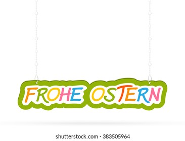 Happy Easter - Vector Greeting Card Template - White Background - Pendant Shield with Spring Colors - in German Language