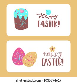 happy Easter. Vector greeting cards. Cute Easter cakes, painted eggs.