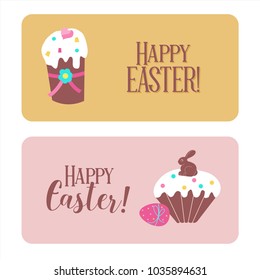 happy Easter. Vector greeting cards. Cartoon beautiful Easter cakes.