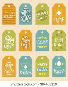Happy Easter vector greeting cards set with eggs shape lettering. Religious holiday vector illustrations for labels, stickers etc.