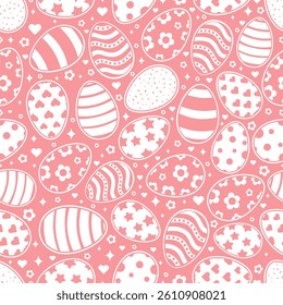 Happy Easter Vector Greeting Design Element. Decorative Easter Eggs Seamless Pattern. Decorated and painted eggs texture. Repeatable Endless Flat Style Design in Creative Pastel Colors. 