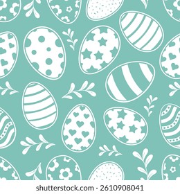 Happy Easter Vector Greeting Design Element. Decorative Easter Eggs Seamless Pattern. Decorated and painted eggs texture. Repeatable Endless Flat Style Design in Creative Pastel Colors. 