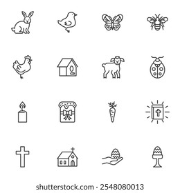 Happy Easter vector icons set, modern solid symbol collection, filled style pictogram pack. Signs, logo illustration. Set includes icons as bunny, chick, easter cake, holy bible, crucifix, eggs