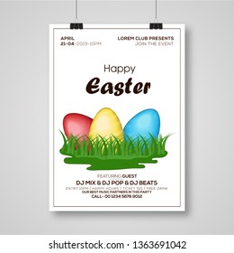Happy Easter vector illustration  background with realistic decorated eggs. Greeting card trendy design. Invitation template Vector illustration for you poster or flyer. - Vector