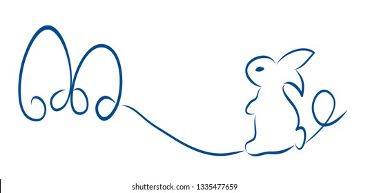 Happy Easter. Vector illustration banner. Eggs and bunny