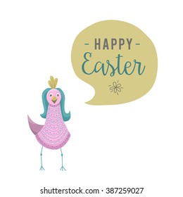 Happy Easter vector illustration of bird and talking bubble. You can write here your own text. Greeting card text templates. Happy easter lettering modern style.
