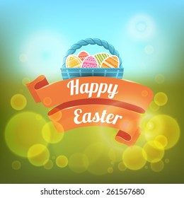 Happy Easter. Vector illustration with a blurred background.