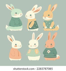 Happy Easter vector illustration of bunnies, bunny, rabbits.