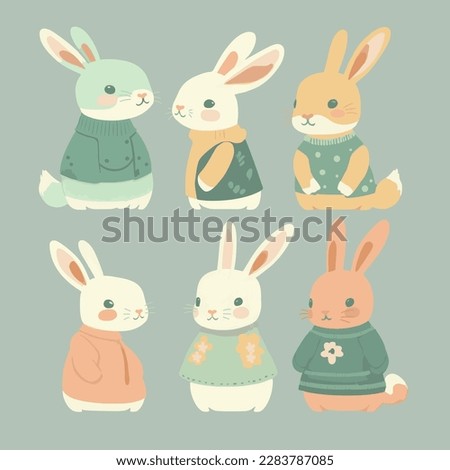 Happy Easter vector illustration of bunnies, bunny, rabbits.