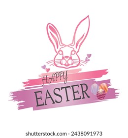 Happy Easter vector illustration with easter bunny, easter eggs and writing, doodle drawing with easter motive for cards, greetings or posters