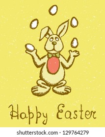 Happy Easter, vector illustration with bunny-juggler