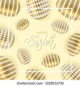 Happy Easter vector illustration with calligraphic greeting. Easter eggs.