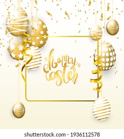 Happy Easter vector illustration with calligraphy greeting. Easter eggs