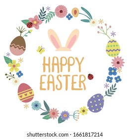 Happy Easter Vector Illustration. Circle Frame.