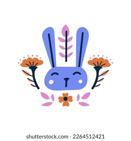Happy Easter vector illustration concept with bunny, eggs and flowers. Modern style graphic. Perfect for a social media post, egg hunt design, poster, cover or postcard.
