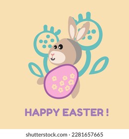 Happy Easter vector illustration concept with bunny, eggs and flowers.