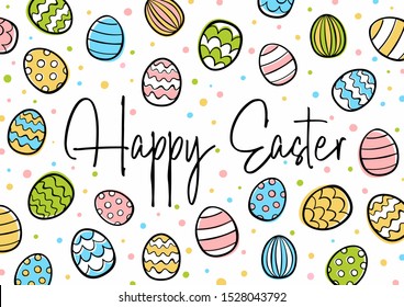 Happy Easter vector illustration. Cute colored eggs on white background for greeting card.