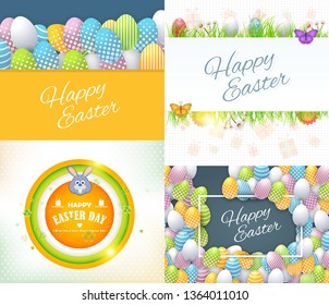 Happy Easter Vector Illustration Different Background Set