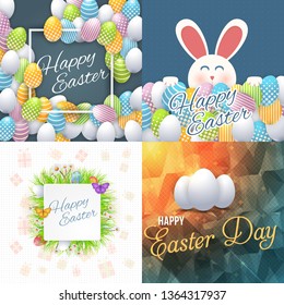 Happy Easter Vector Illustration Different Background Set