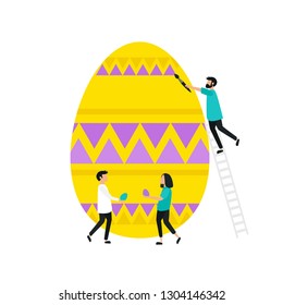 Happy Easter. Vector illustration with Easter egg and people. Banner, poster design. 