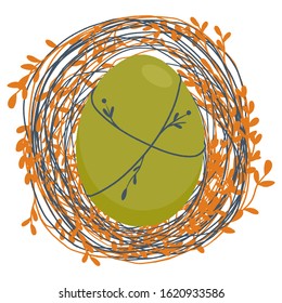Happy Easter vector Illustration with an egg and a nest. Spring holiday.