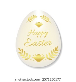 Happy Easter. Vector illustration with egg, flowers, leaves in gold for greeting cards, gift decoration, invitations