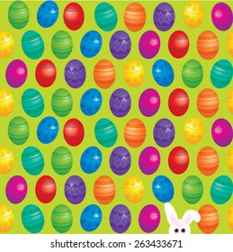 Happy Easter Vector Illustration. with easter eggs, easter bunny, easter rabbit and font.